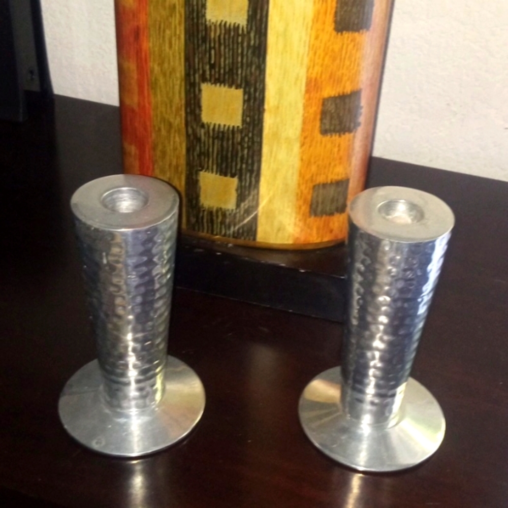 Ambria steel hammered candle holders Set of Two, 7 inches tall